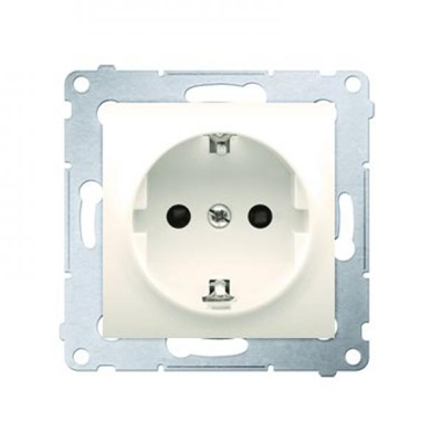 Double Schuko socket with shutters 16A, 250V, screw terminals, cream