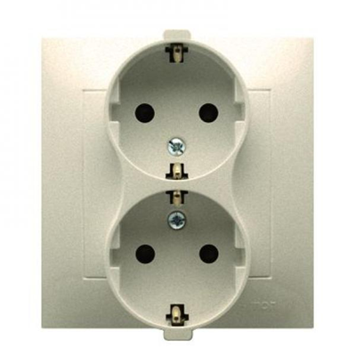 Double Schuko socket with shutters 16A, 250V, screw terminals, gold (metallic)