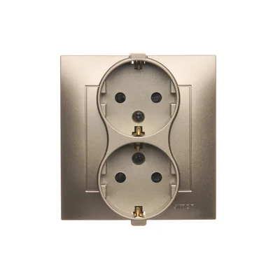 Double Schuko socket with shutters 16A, 250V, screw terminals, gold (metallic)