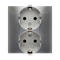 Double Schuko socket with shutters 16A, 250V, screw terminals, silver (metallic)