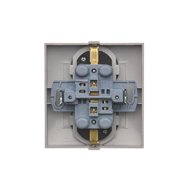 Double Schuko socket with shutters 16A, 250V, screw terminals, silver (metallic)