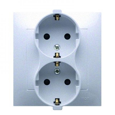 Double Schuko socket with shutters 16A, 250V, screw terminals, silver (metallic)