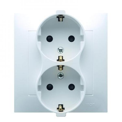 Double Schuko socket with shutters 16A, 250V, screw terminals, white