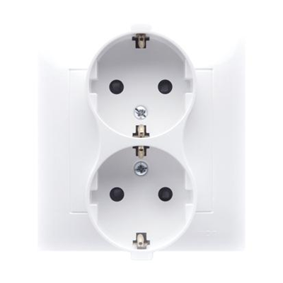 Double Schuko socket with shutters 16A, 250V, screw terminals, white