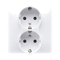 Double Schuko socket with shutters 16A, 250V, screw terminals, white