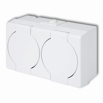 Double socket 2x2P+Z (white flap), IP 44