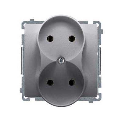 Double socket-outlet (module), 230V, metallic stainless steel