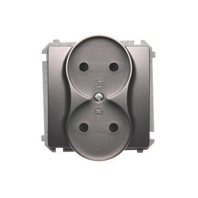 Double socket-outlet (module), 230V, metallic stainless steel