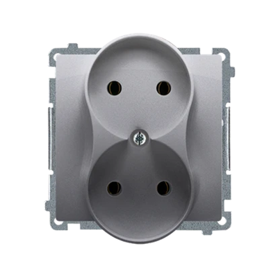 Double socket-outlet (module), 230V, metallic stainless steel