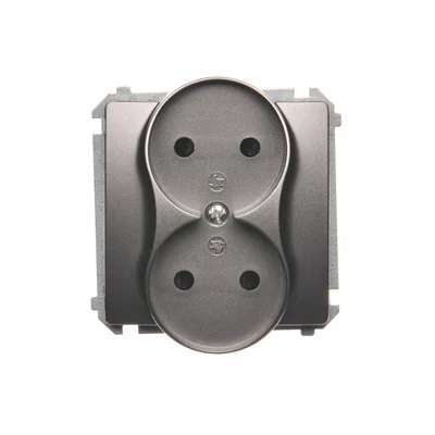 Double socket-outlet (module), 230V, metallic stainless steel