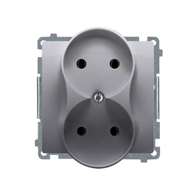 Double socket-outlet (module), 230V, metallic stainless steel