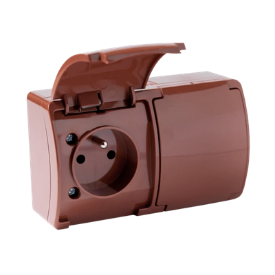 Double socket-outlet with earthing (2x2P+E) n/t IP44 brown with a flap brown, Koala