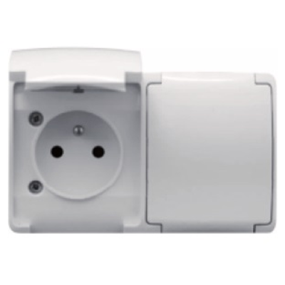 Double socket outlet with earthing (2x2P+E) n/t IP44 white with a white flap, Koala