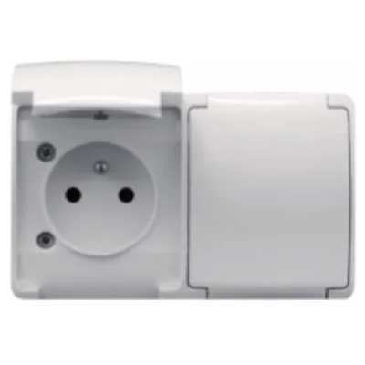 Double socket outlet with earthing (2x2P+E) n/t IP44 white with a white flap, Koala