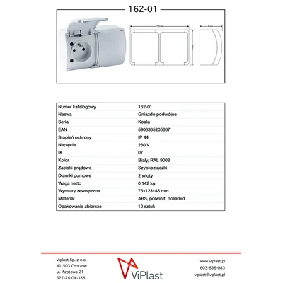 Double socket outlet with earthing (2x2P+E) n/t IP44 white with a white flap, Koala