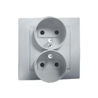 Double socket outlet with earthing and shutters for current paths 16A 230V aluminum (metallic)