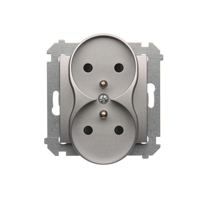 Double socket outlet with earthing and shutters (module) 16A 250V silver (metallic)