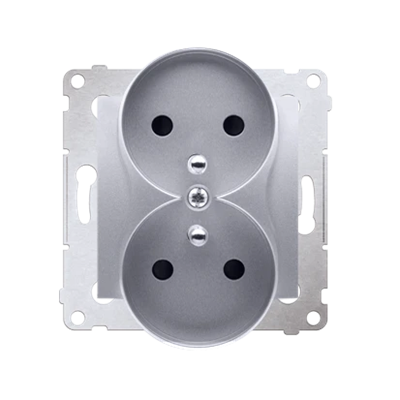 Double socket outlet with earthing and shutters (module) 16A 250V silver (metallic)