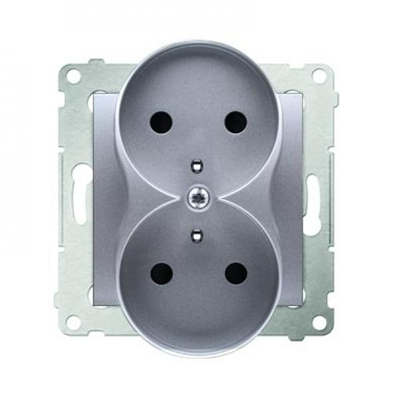 Double socket outlet with earthing and shutters (module) 16A 250V silver (metallic)