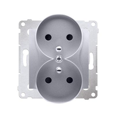 Double socket outlet with earthing and shutters (module) 16A 250V silver (metallic)