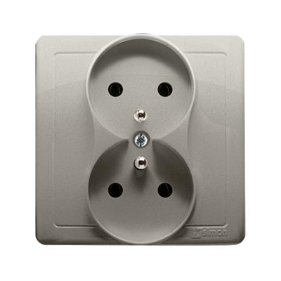 Double socket outlet with earthing complete 230V, metallic satin