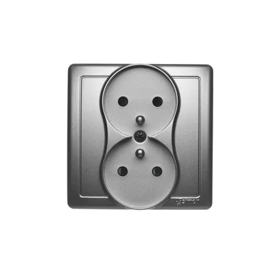 Double socket outlet with earthing complete 230V, metallic satin