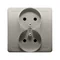 Double socket outlet with earthing complete 230V, metallic satin