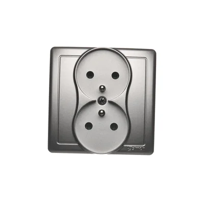 Double socket outlet with earthing complete 230V, metallic satin