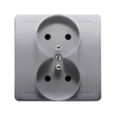 Double socket-outlet with earthing complete 230V, metallic stainless steel