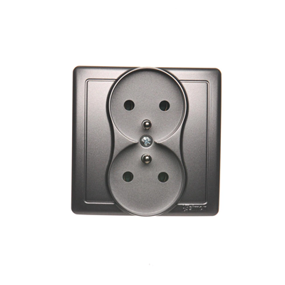 Double socket-outlet with earthing complete 230V, metallic stainless steel