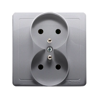 Double socket-outlet with earthing complete 230V, metallic stainless steel