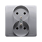 Double socket-outlet with earthing complete 230V, metallic stainless steel