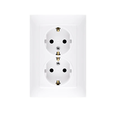 Double socket outlet with earthing schko with shutters for current paths (module) 16A 230V white