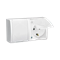 Double socket outlet with earthing Schuko, splash-proof IP54, with shutters for current paths, white