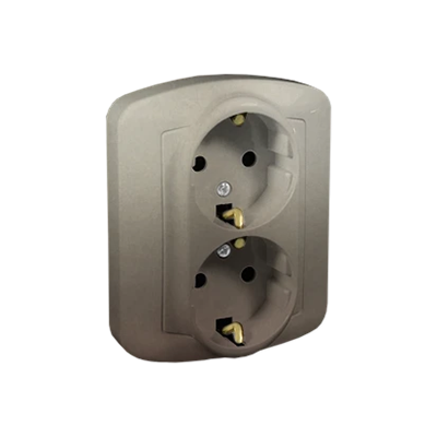 Double socket-outlet with earthing Schuko type with shutters for current paths 16A 230V satin (metallic)
