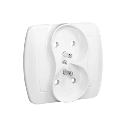 Double socket outlet with earthing, with shutters for current paths, 16A, 230V, screw terminals, white