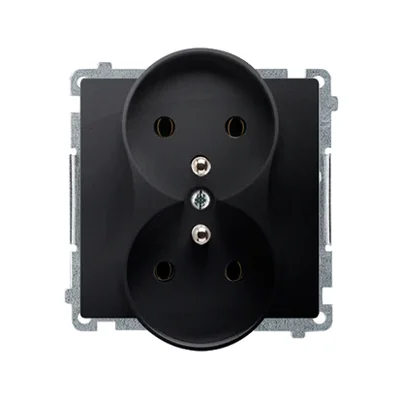 Double socket-outlet with grounding 16A 250V screw terminals matt graphite