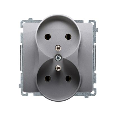 Double socket-outlet with grounding (module) 16A 230V inox (metallic)