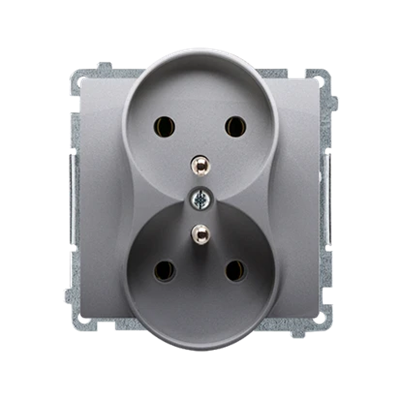 Double socket-outlet with grounding (module) 16A 230V inox (metallic)
