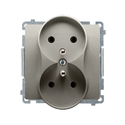 Double socket outlet with grounding (module) 16A 230V satin (metallic)