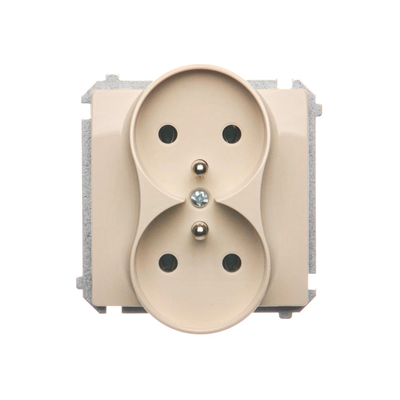 Double socket-outlet with grounding (module), 16A, 230V, screw terminals, beige