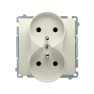Double socket-outlet with grounding (module), 16A, 230V, screw terminals, beige