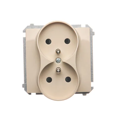 Double socket-outlet with grounding (module), with shutters for current paths, 16A, 230V, screw terminals, beige