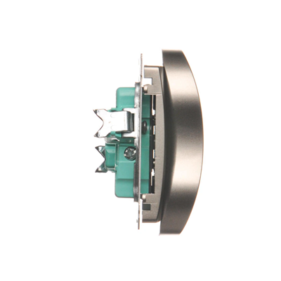 Double socket outlet with grounding (module), with shutters for current paths, 16A, 230V, screw terminals, satin (metallic)