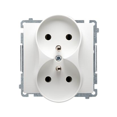 Double socket outlet with grounding (module), with shutters for current paths, 16A, 230V, screw terminals, white