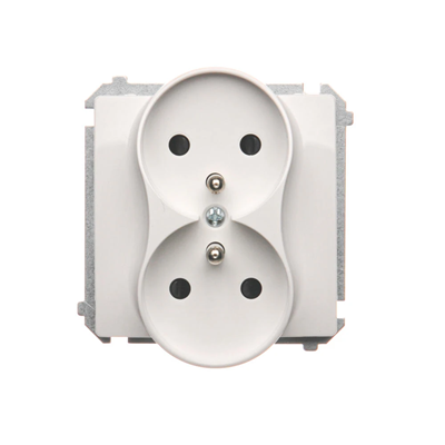 Double socket outlet with grounding (module), with shutters for current paths, 16A, 230V, screw terminals, white