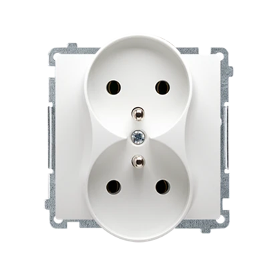 Double socket outlet with grounding (module), with shutters for current paths, 16A, 230V, screw terminals, white