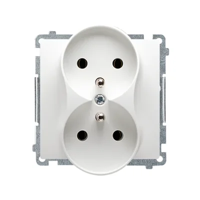 Double socket outlet with grounding (module), with shutters for current paths, 16A, 230V, screw terminals, white