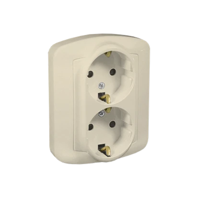 Double socket-outlet with grounding, Schuko type, 16A, 230V, screw terminals, beige