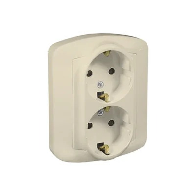 Double socket-outlet with grounding, Schuko type, 16A, 230V, screw terminals, beige